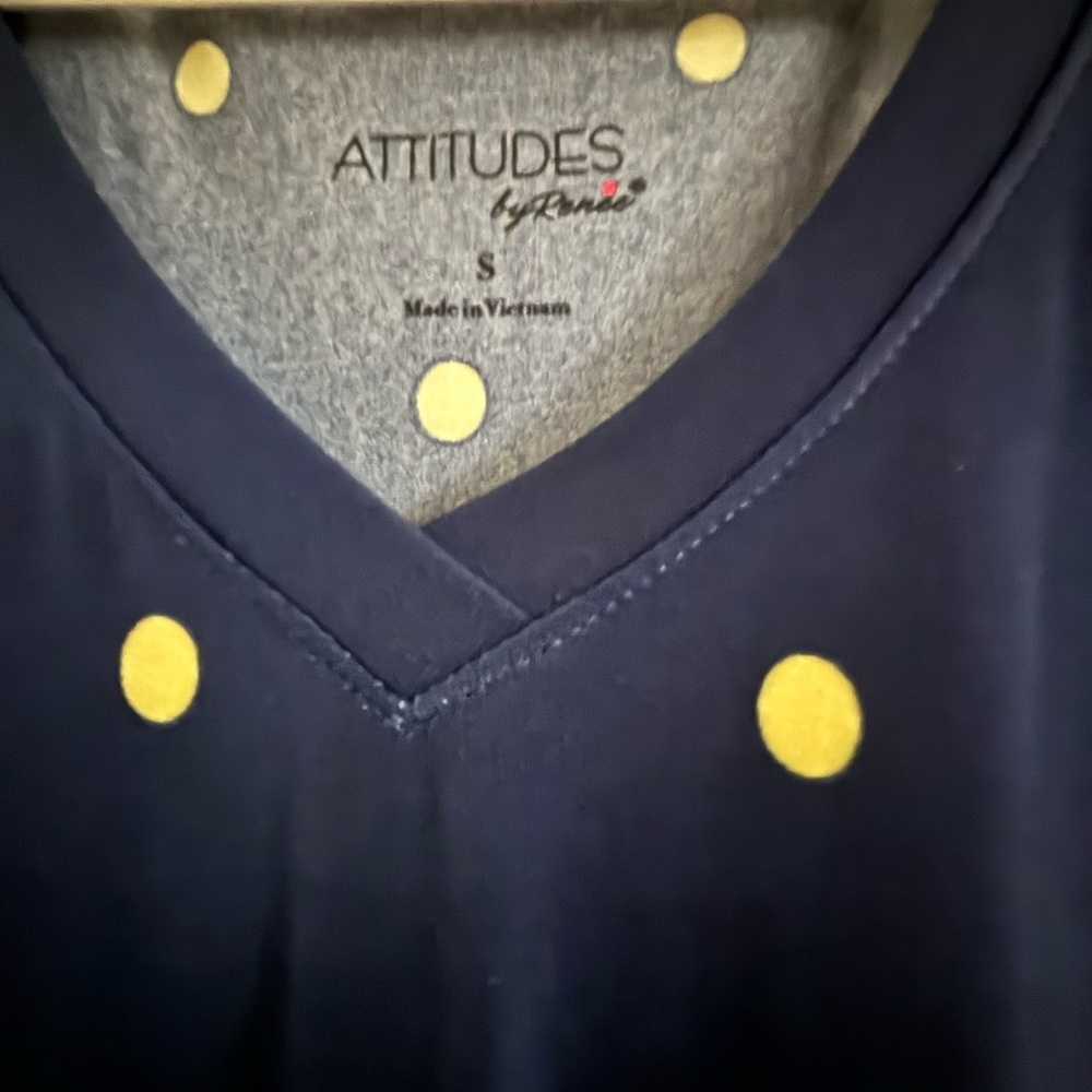 Attitudes by Renee Dark Blue Dress with Yellow Dots - Picture 5 of 5